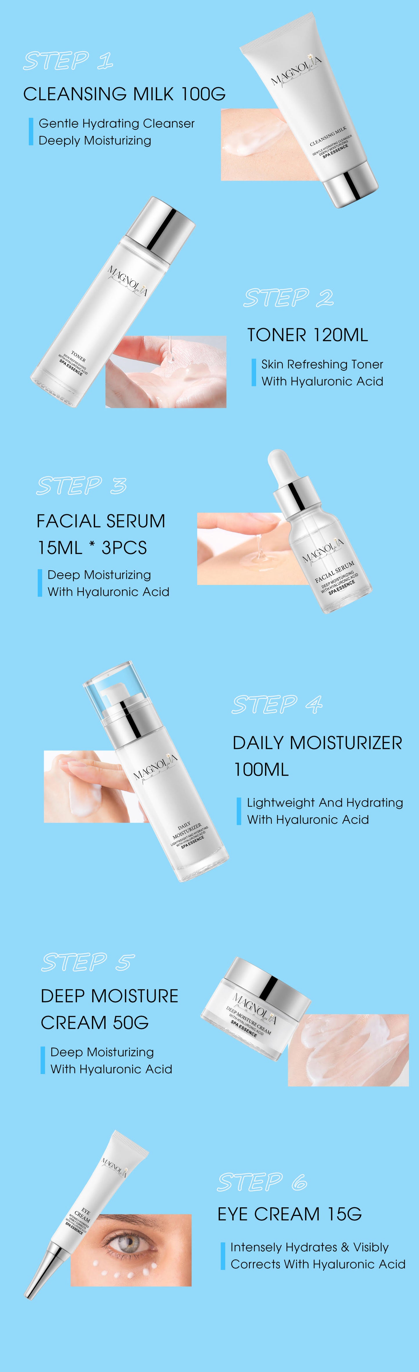 8 Piece Hyaluronic Acid Skin Care Set